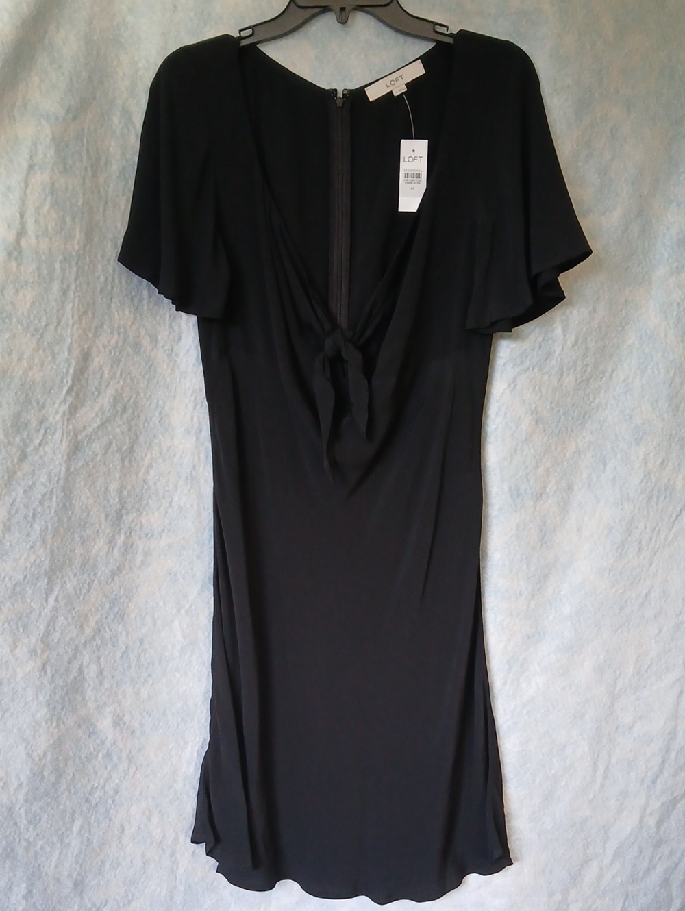 NWT LOFT Black Knot-Front Flutter-Sleeve Dress Womens SZ M